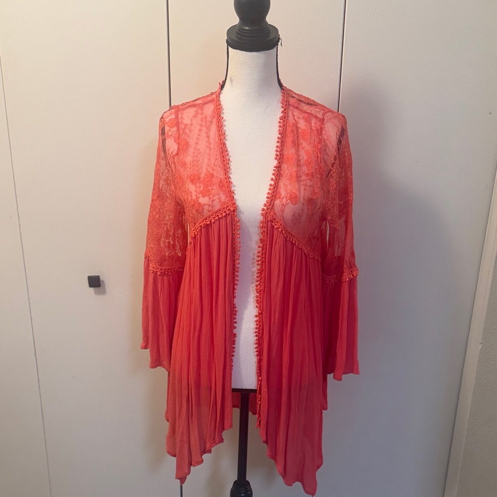 Elegant Sheer Coral Coverup